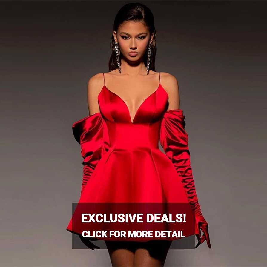 Simple Red Short Cocktail Dresses V Neck Spaghetti Straps Prom ...