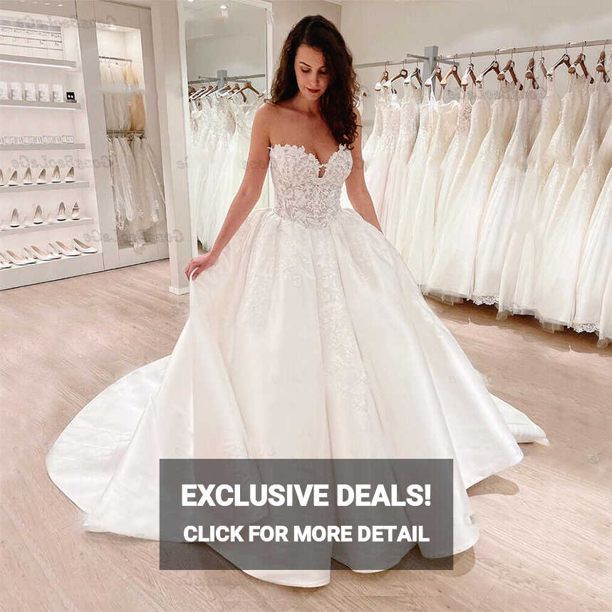 Simple Satin Wedding Dress Strapless Corset Lace Applique Plus ...