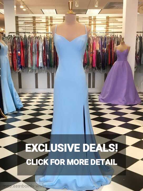 Simple Sheath Light Blue Long Prom Dresses with Slit FD1267 ...