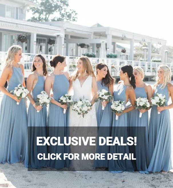 Simple Sheath Ruffles Long Dusty Blue Bridesmaid Dresses under 100 ...