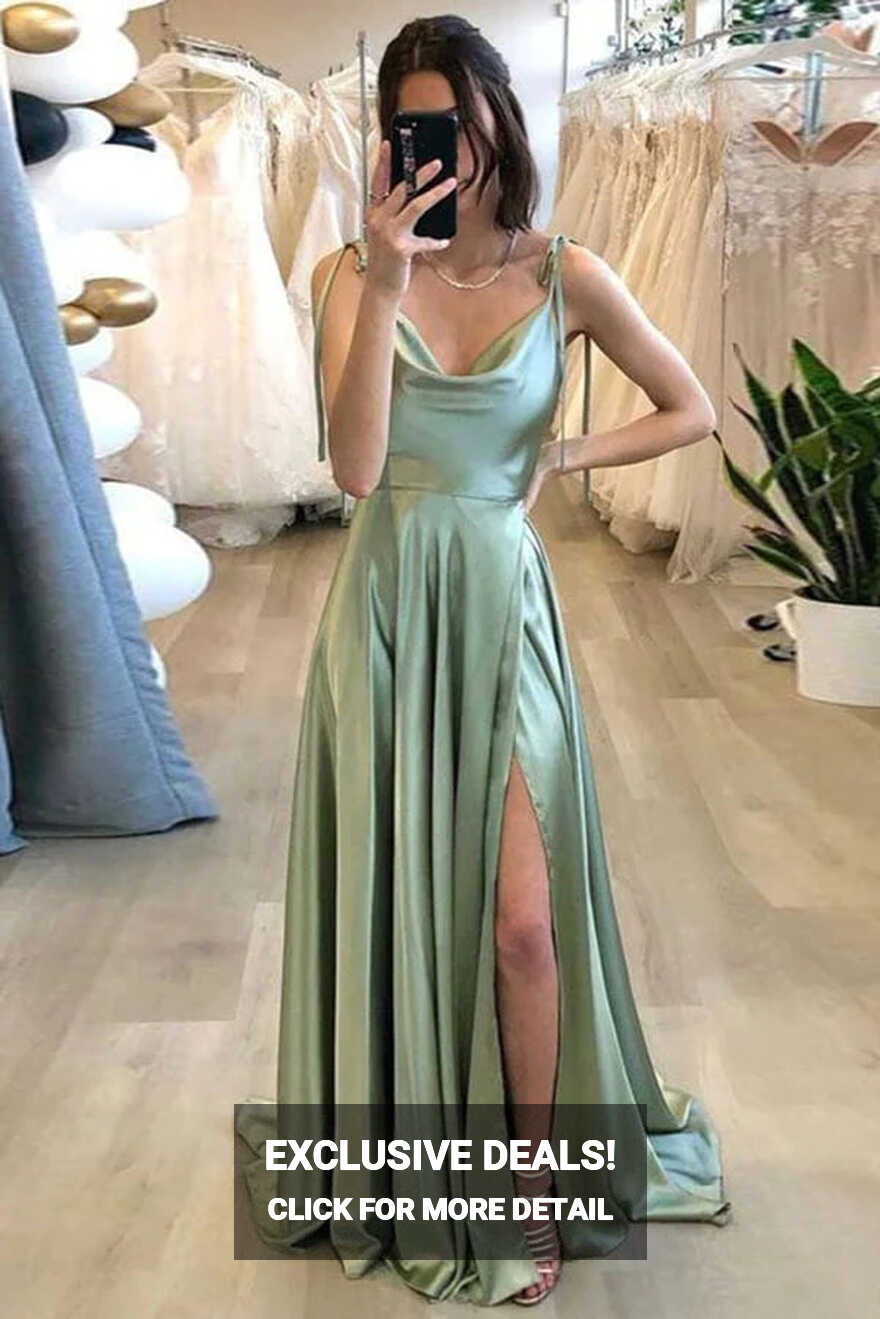 Simple Silk Satin Sage Wedding Guest Dress A Line Long Summer Maxi ...