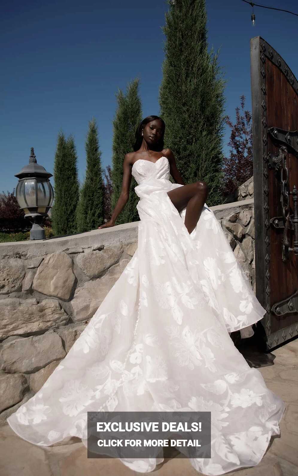 Simple Strapless A-Line Wedding Dress with Large Scale Floral Lace