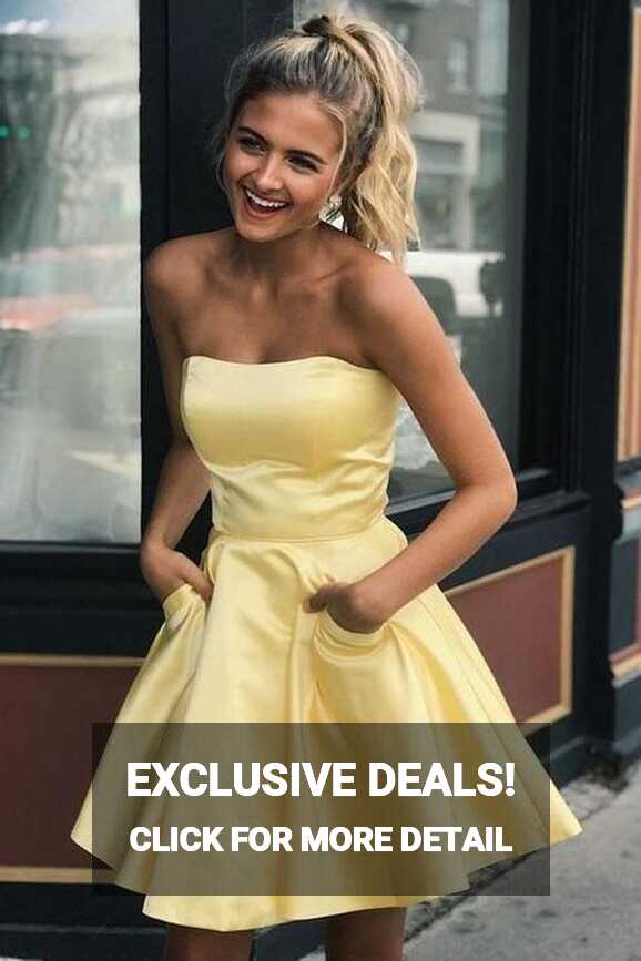 Simple Strapless Short Prom Dress Yellow Homecoming Dress with ...