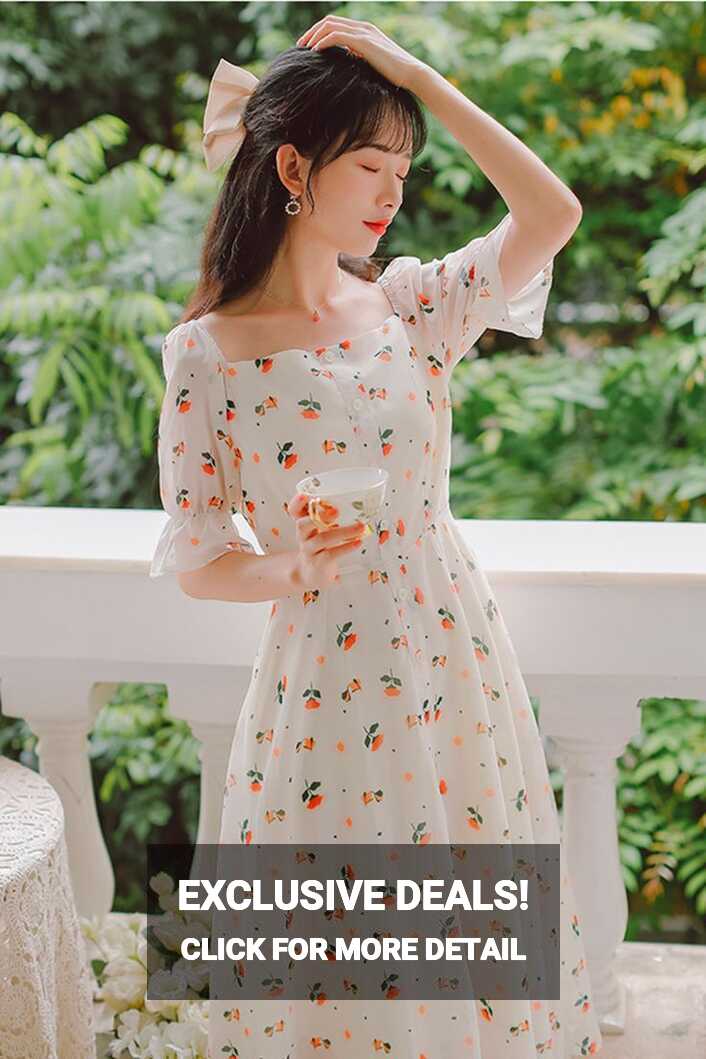 Simple Sweet Chiffon Print Women Casual Dress