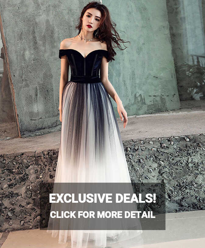 Simple Tulle Off Shoulder Black Long Prom Dress, Black Tulle ...