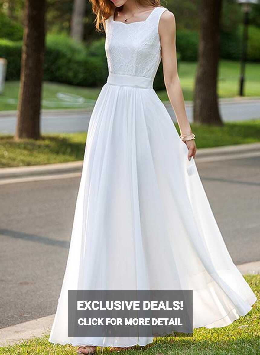 Simple White Chiffon and Lace Long Women Party Dress, Beautiful ...