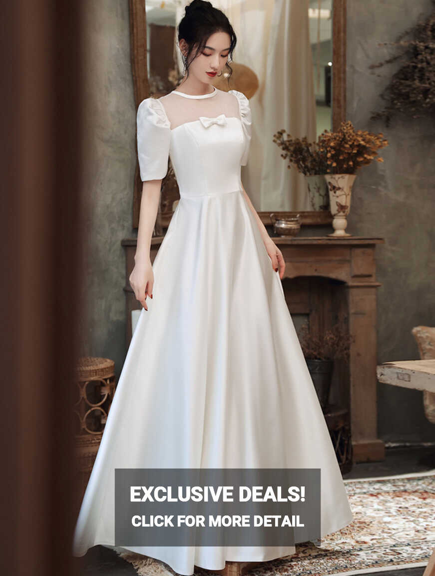 Simple White Satin Maxi Evening Party Dress Sweet Long Ball Gown ...