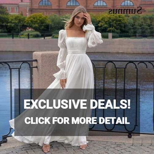 Simple White Wedding Dress Long Sleeve Square Neck Back Lace Up ...