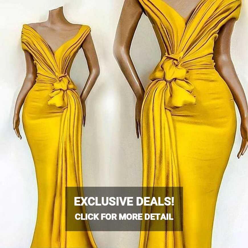 Simple Yellow Evening Dresses Long 2023 V Neck Modest Mermaid ...