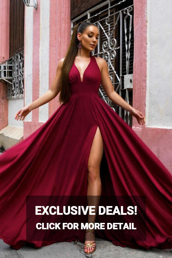 Simple burgundy v neck long prom dress burgundy evening dress ...