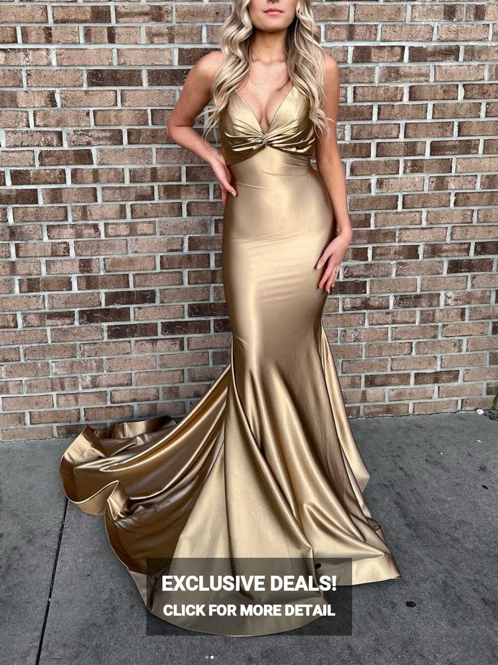 Simple gold satin mermaid long prom dress, gold evening dress ...