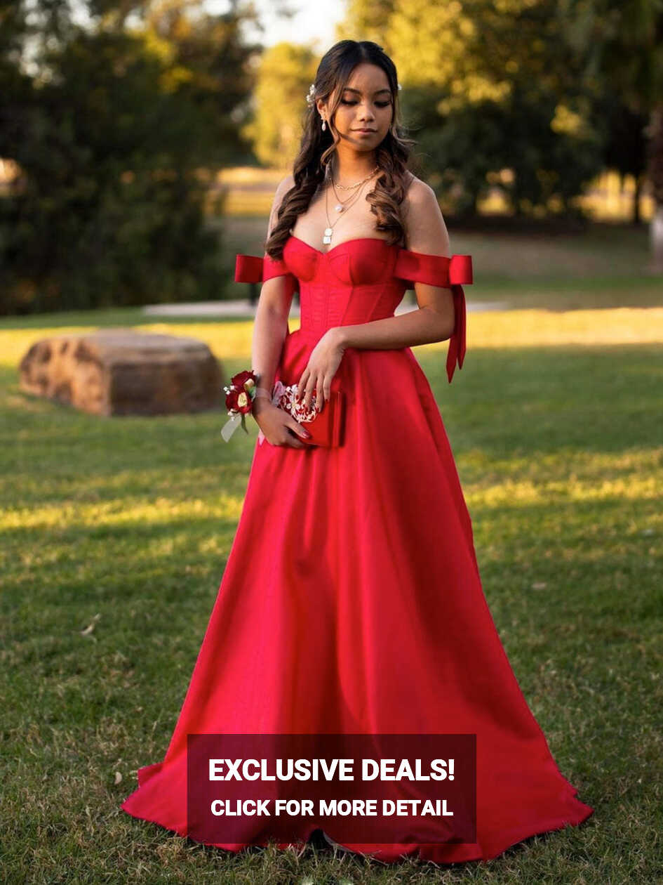 Simple red satin long prom dress, red satin evening dress – dresstby