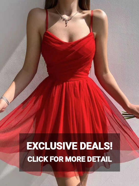 Simple red short prom dress, red tulle formal party dress – dresstby