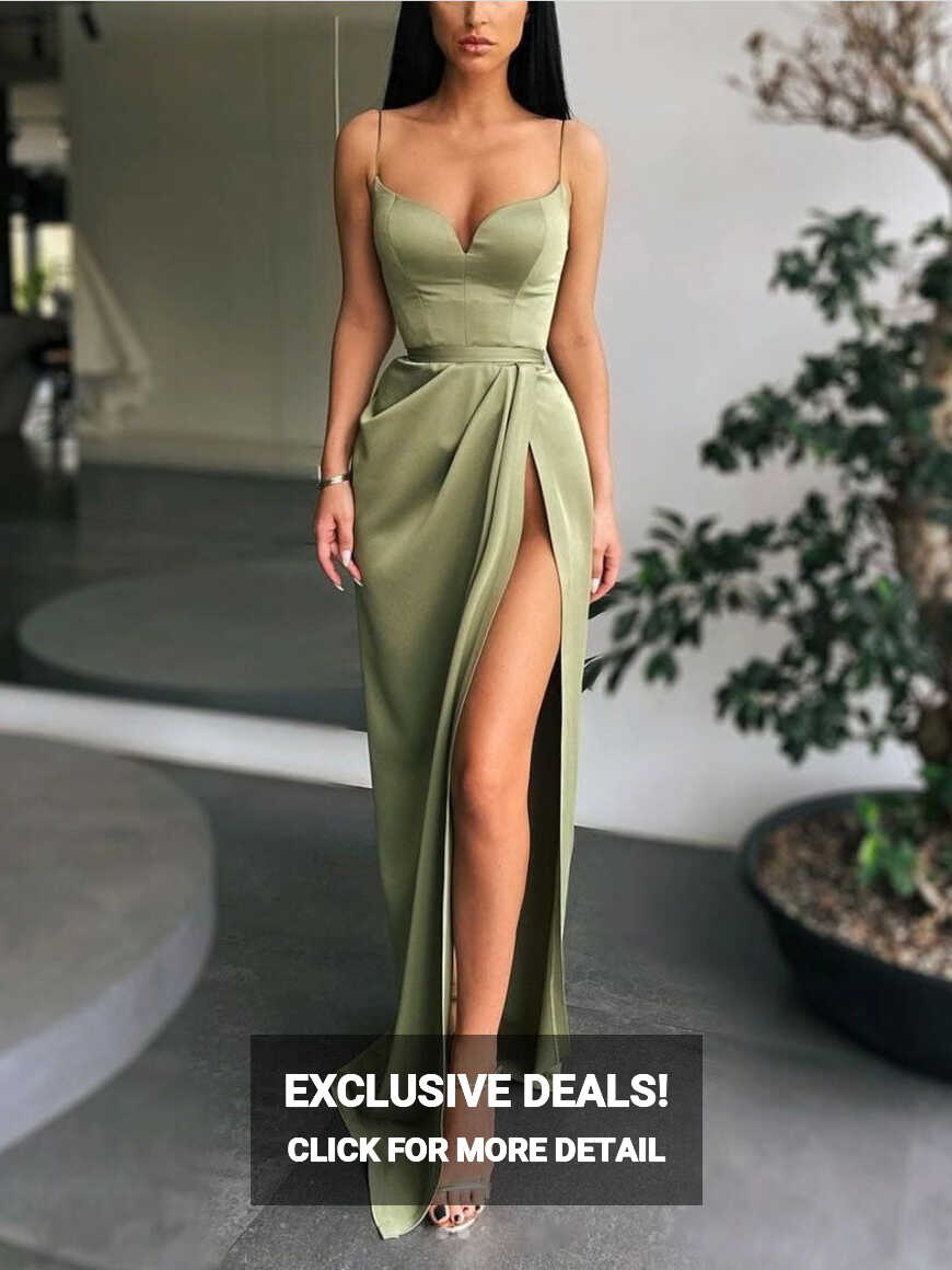 Simple satin long prom dress, green evening dress – dresstby