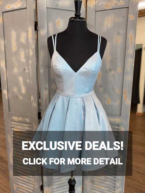 Simple v neck light blue short prom dress, blue homecoming dress ...