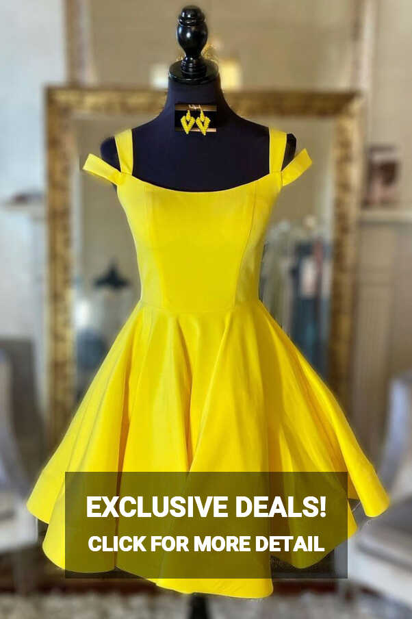 Simple yellow satin short prom dress yellow cocktail dress – dresstby