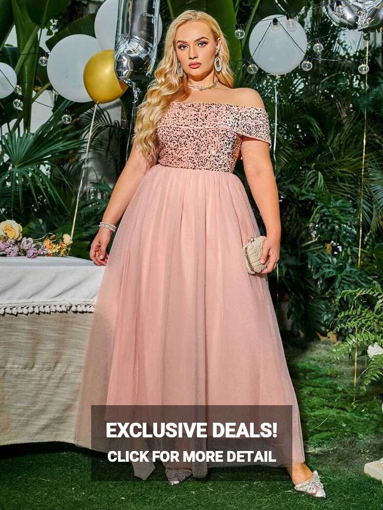 Simplee Ladies&#39; Plus Size Pink Party Formal Dress | SHEIN USA