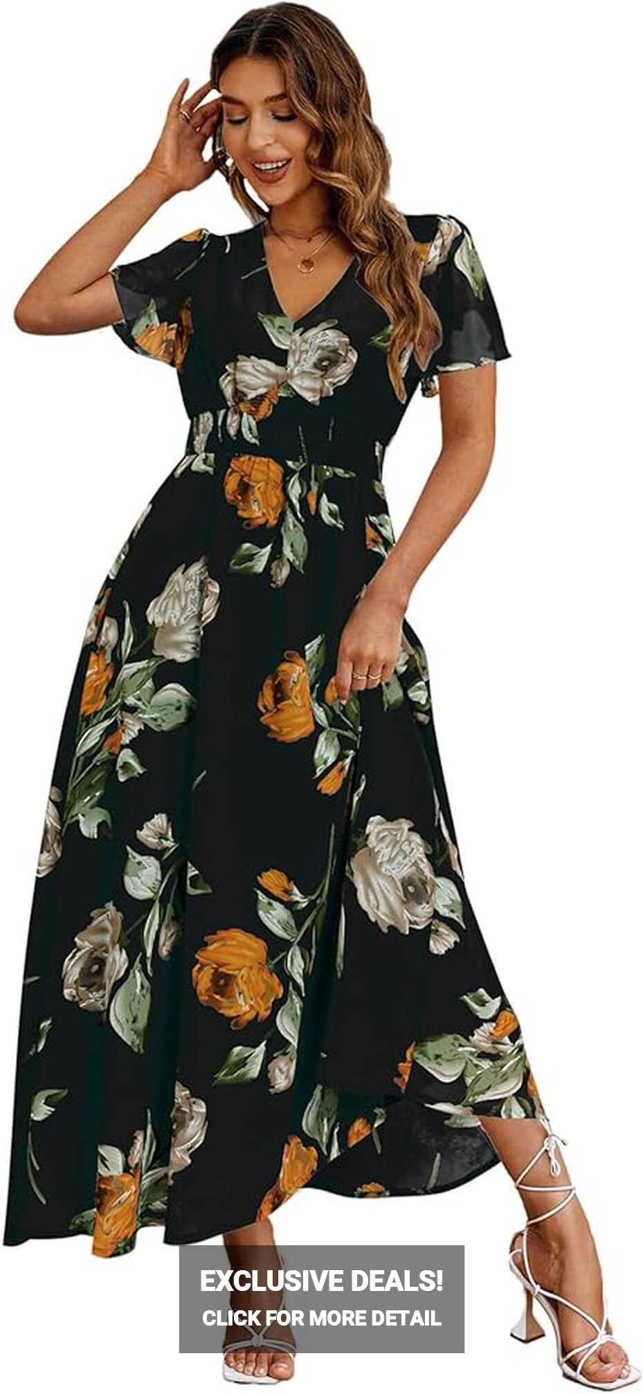 Simplee Women Casual Boho Floral Maxi Dress Flowy Long Wedding ...