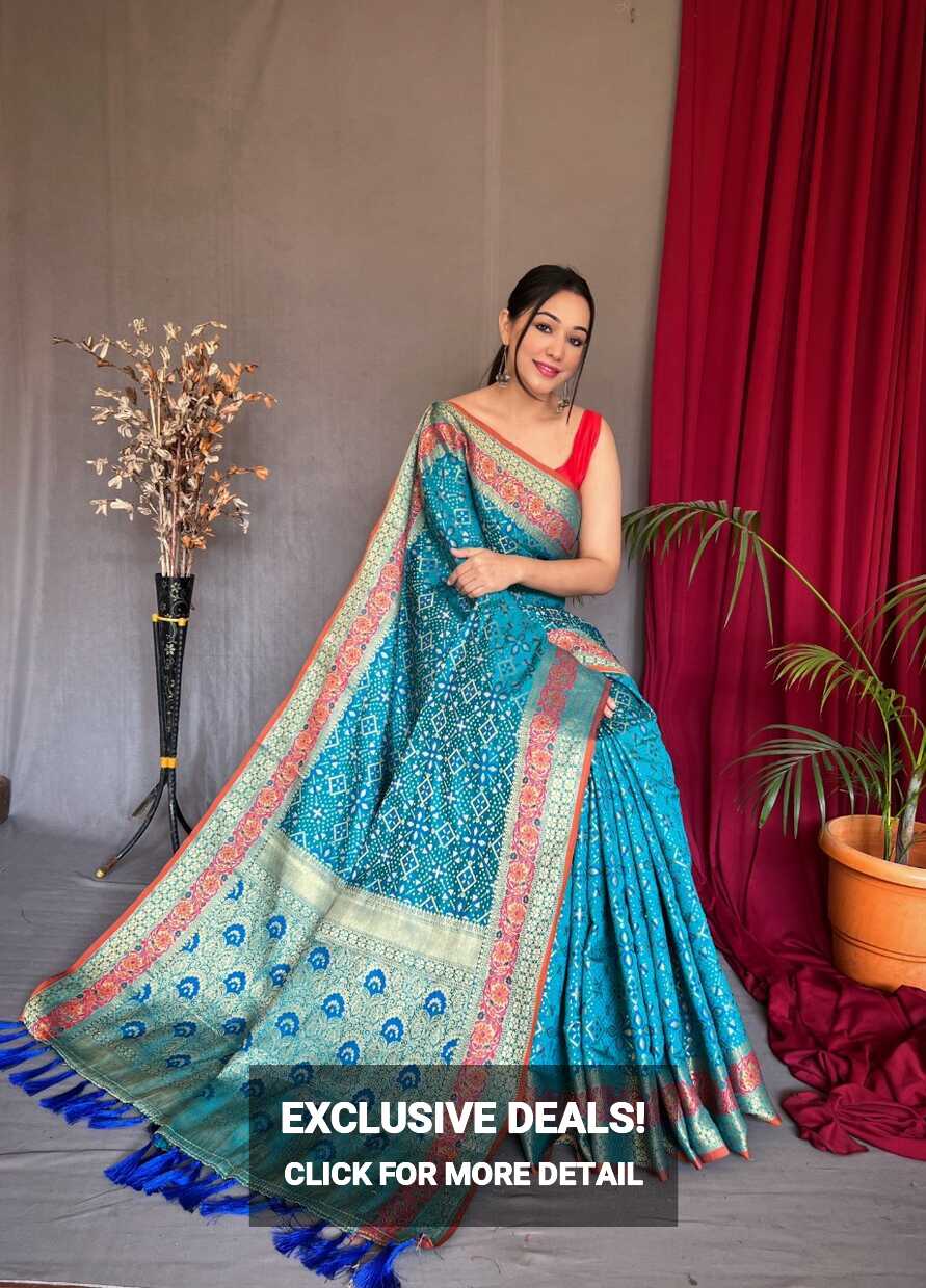 Sky Blue Patola Silk Saree with Meenakari Design - Monastoor ...