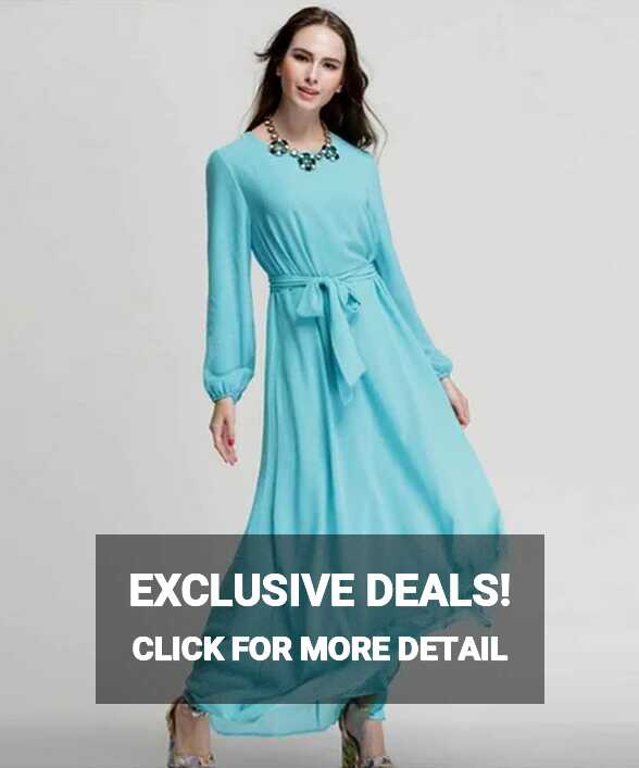 Sky Blue Plain Women Arabic Design Long Sleeve Lace Up Dress at Rs ...