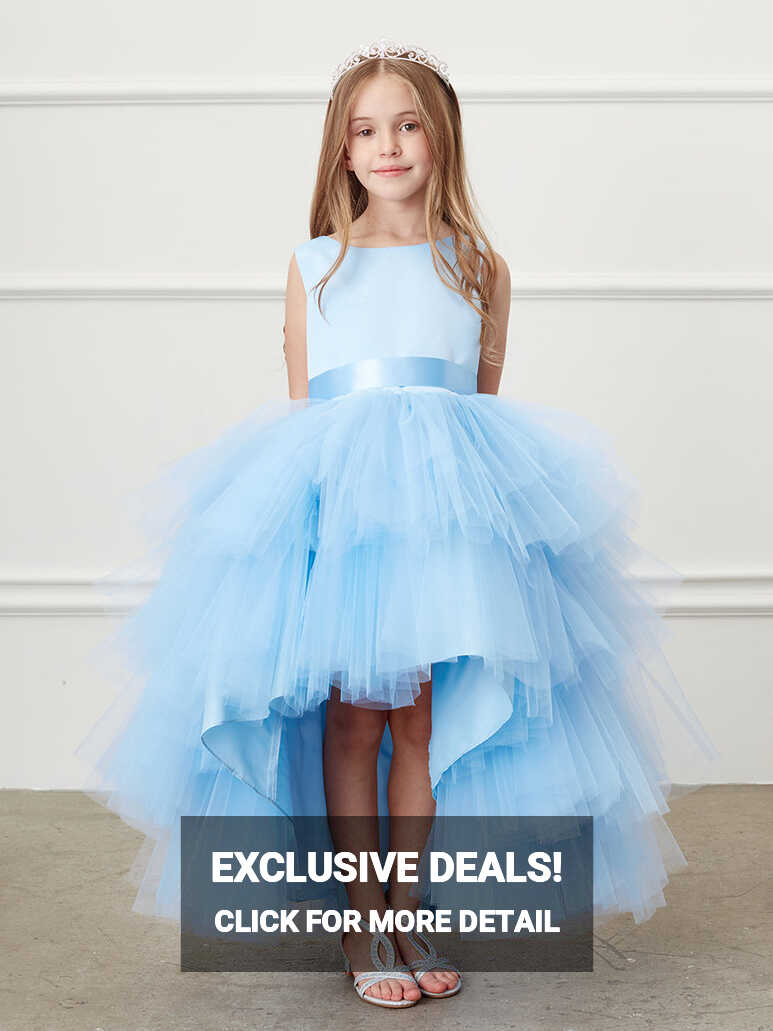 Sky Blue Ruffled Tulle High-Low Flower Girl Dress 5658SB – Sparkly ...