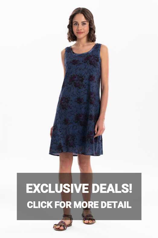 Sleeveless Şile Cloth Belkis Short Summer Dress Indigo | silemoda.com