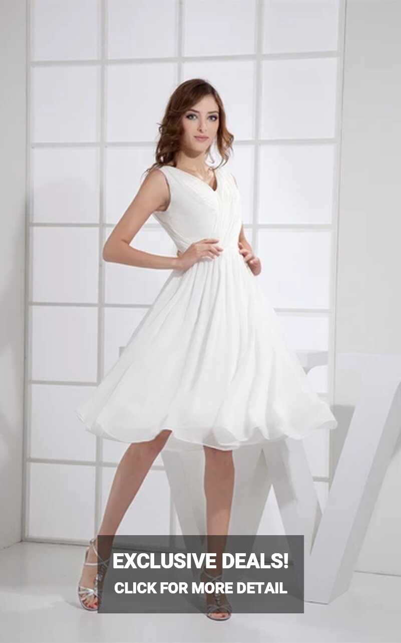 Sleeveless Knee-Length Low-V-Back Pleats and Dress With Ruching ...