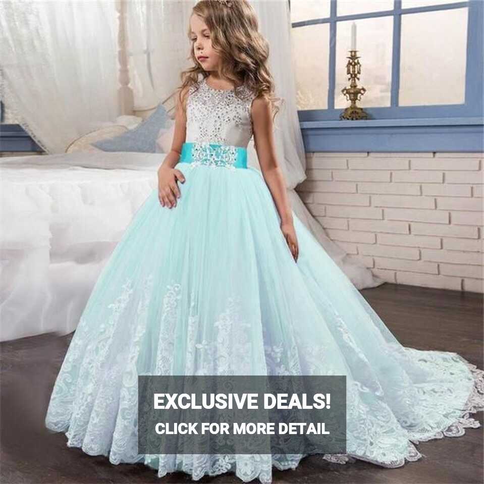 Sleeveless lace flower girl dresses up to age 16 years