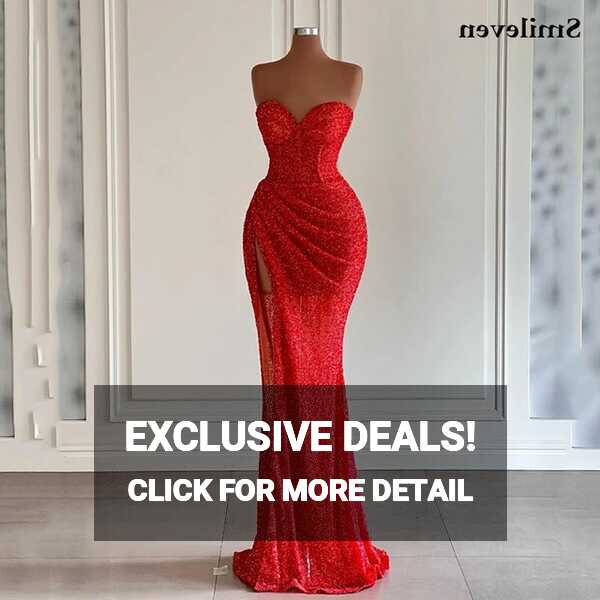 Smileven Red Sequins Mermaid Prom Dresses Sweetheart Neck Evening ...