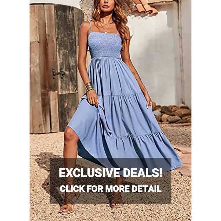 Softmallow Womens Boho Maxi Dress Casual Summer Sleeveless ...