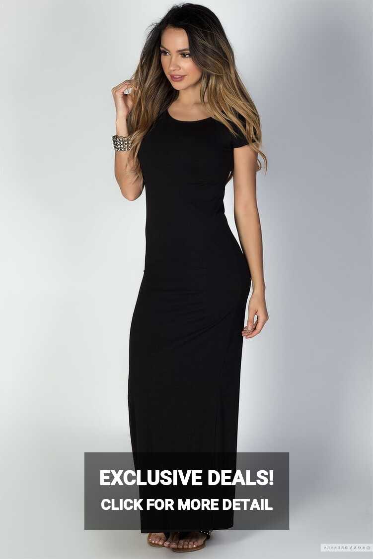 Solid Black Jersey Casual Long Summer Dress with Sleeves | Model ...