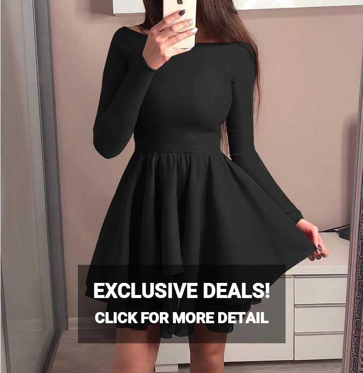 Solid Color Fashion Round Neck Long Sleeve Dress