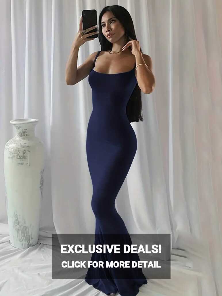 Solid Spaghetti Strap Dress Sexy Sleeveless Bodycon Maxi - Temu Canada