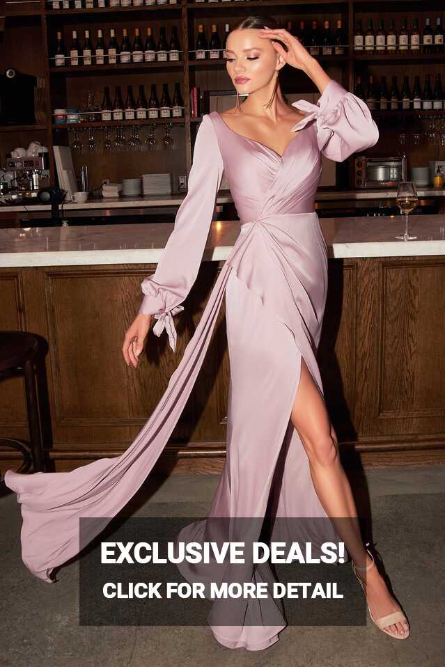 Sophisticated Long Sleeve Satin Mauve Evening Gown 7478 – Sparkly ...