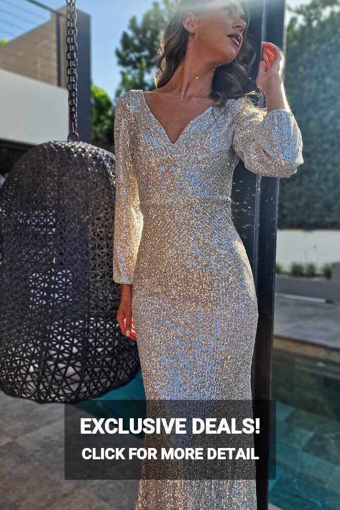 Sorelle Sequin Long Sleeve Gown | Champagne