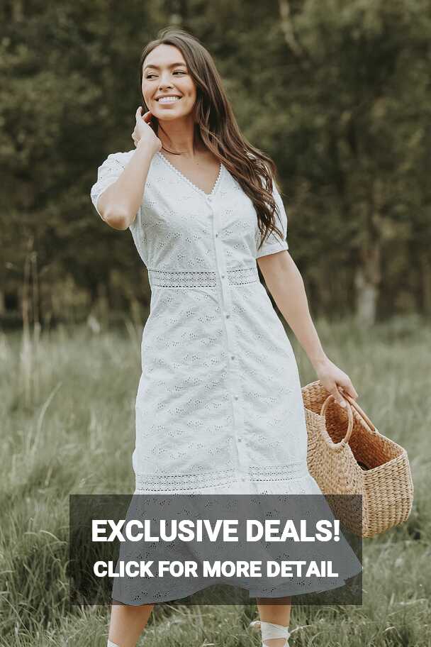 Sorrento Broderie Cotton White Midi Dress – L&#39;Atelier London