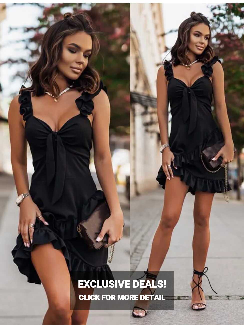 Spaghetti Strap Black Dress Summer Sleeveless Ruffles Beach ...