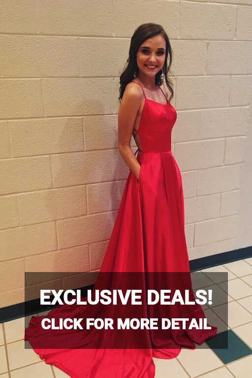 Spaghetti Strap Simple Red Prom Dress Cheap - Bridelily