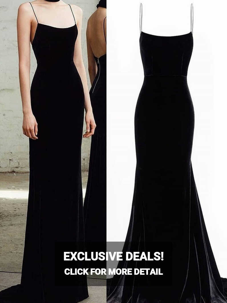 Spaghetti Straps Black Mermaid Long Prom Dresses, Black Mermaid ...