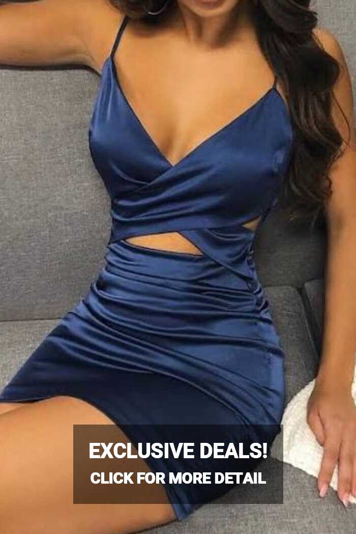 Spaghetti Straps Navy Blue Tight Mini Homecoming Dresses Bodycon ...