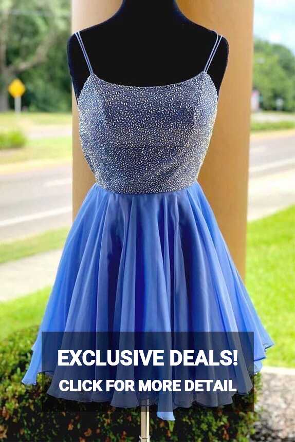 Sparkle Beaded Cap Sleeves Light Sky Blue Homecoming Dress – Pgmdress