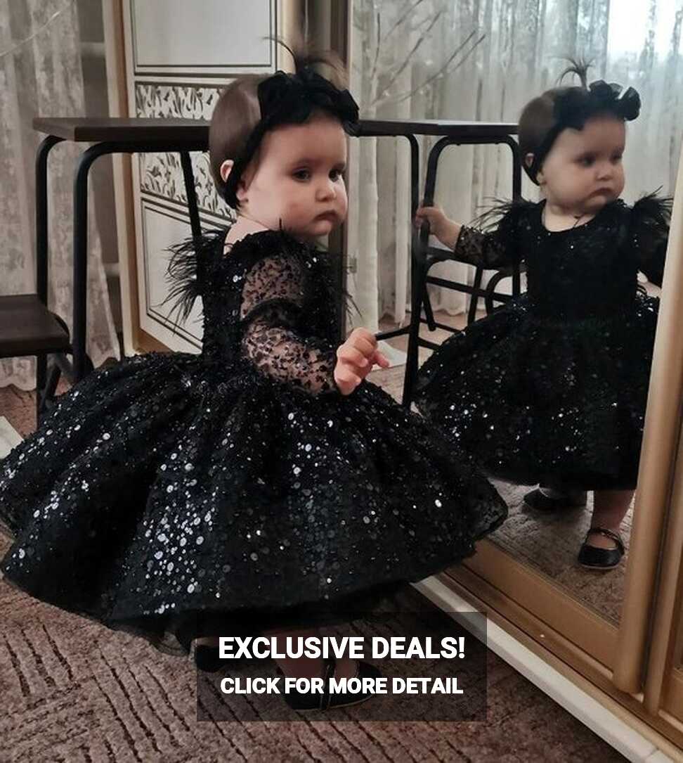 Sparkling Black Baby Dress With Pearls and Sequins First Birthday ...