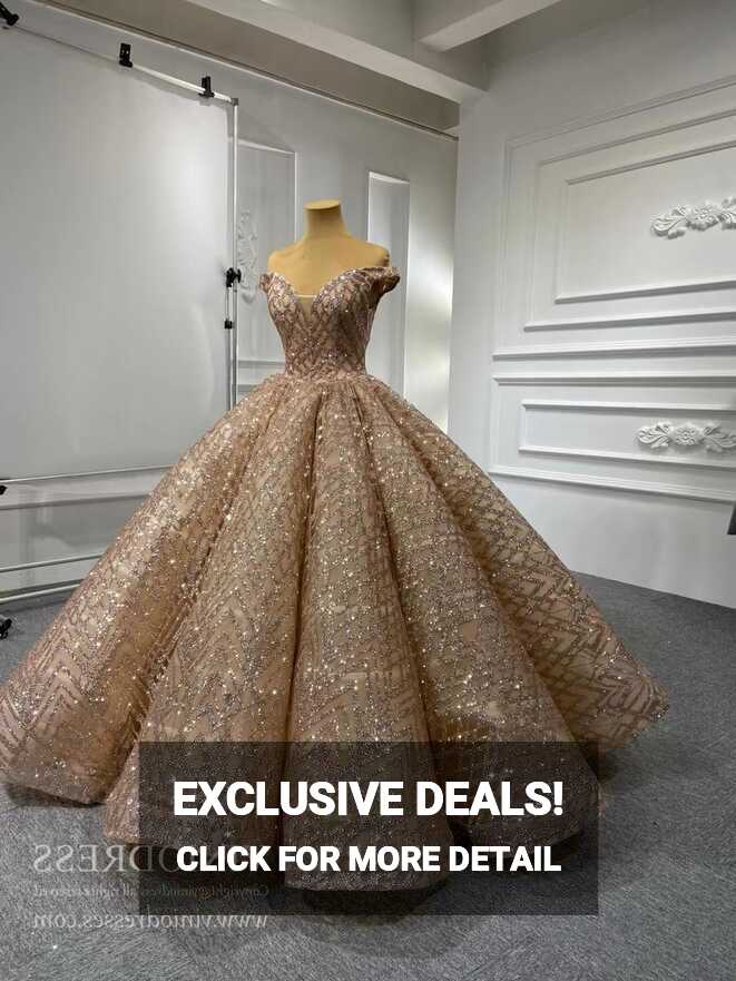 Sparkling Gold Ball Gown Prom Dresses Off Shoulder Quinceañera ...