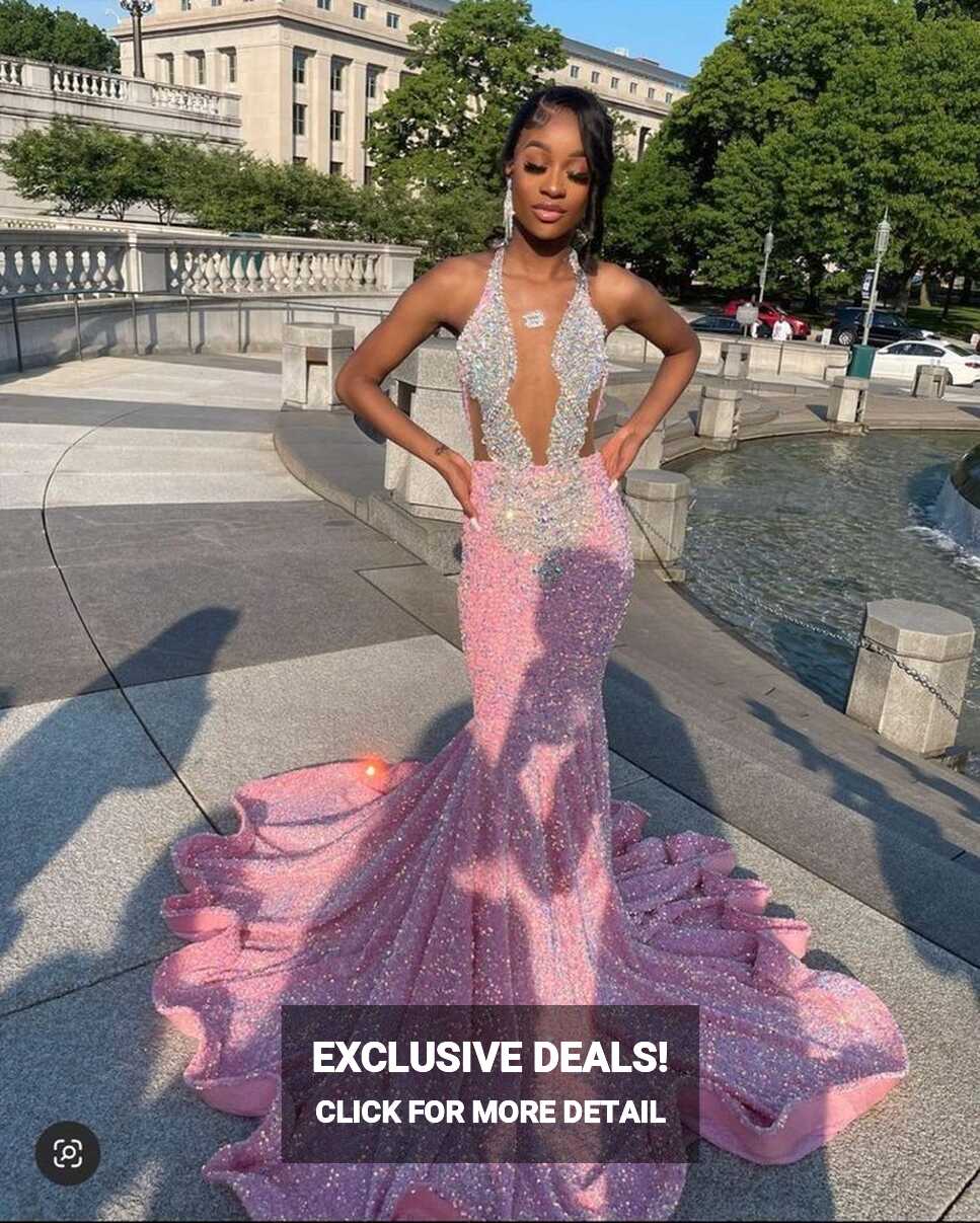 Sparkling pink prom dresses, Sexy sequins mermaid pink prom ...