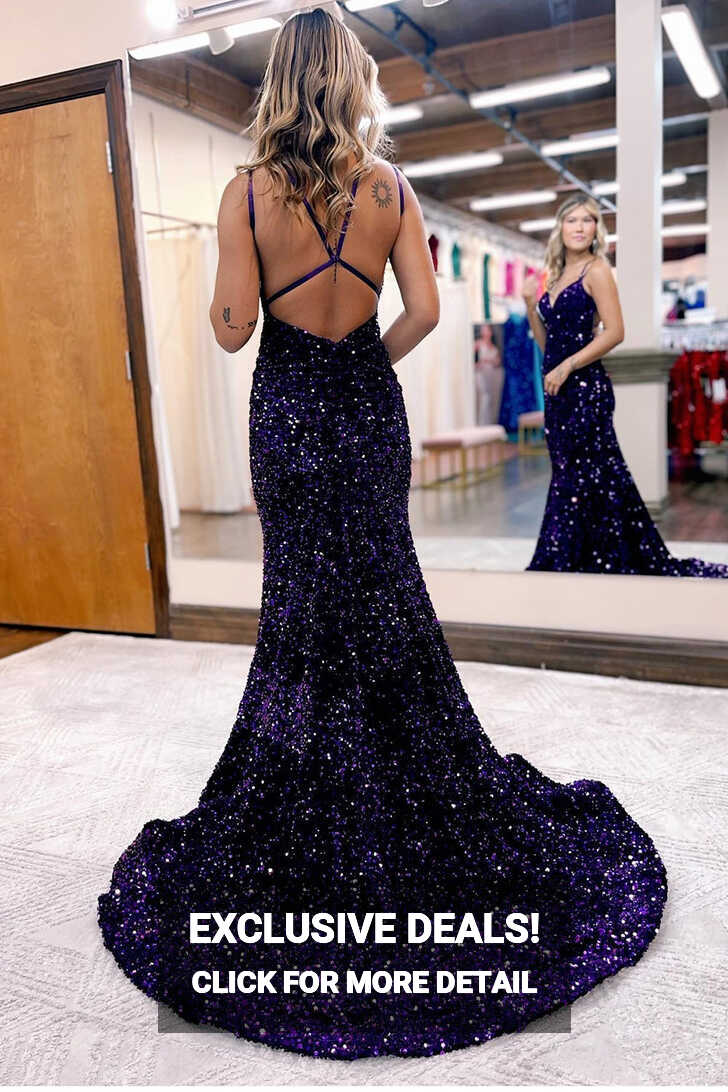 Sparkly Blue Mermaid Sequins Long Backless Prom Dress | KissProm