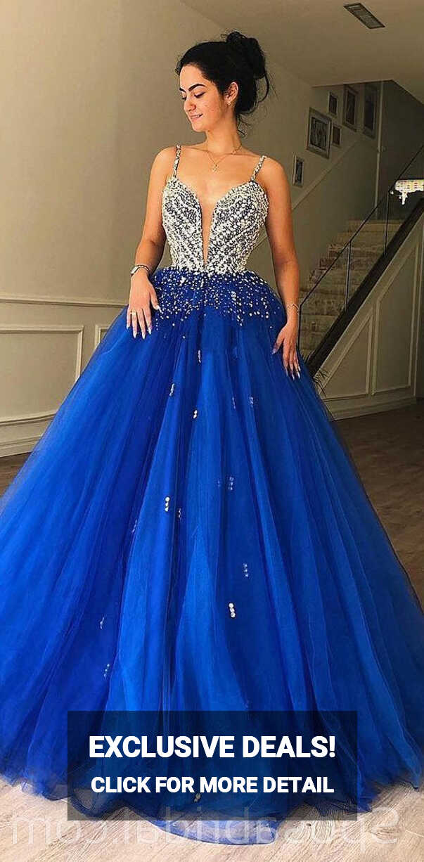 Sparkly Blue Tulle A-line Prom Dresses, Ball Gown , Modest Fashion ...