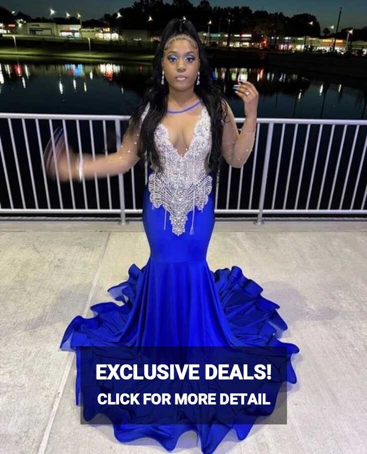 Sparkly Crystal Mermaid Prom Dress 2023 Royal Blue Plus Size ...