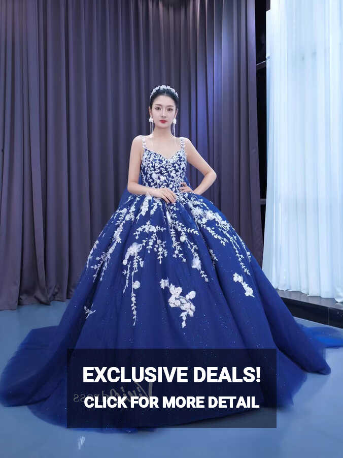 Sparkly Dark Blue Ball Gowns with Cape Debutante Princess Dresses ...