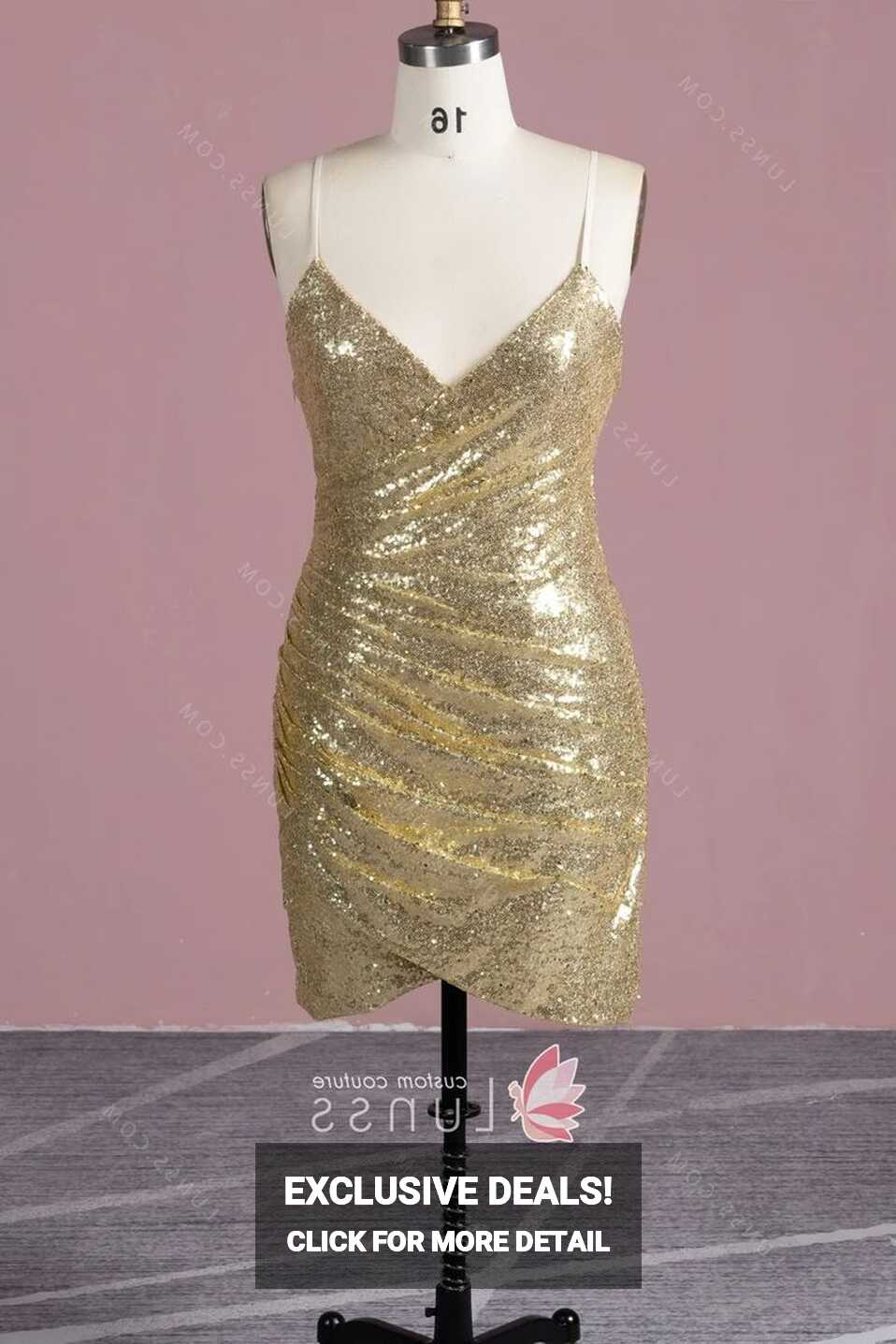 Sparkly Gold Sequin Short Ruched Cocktail Party Dress 1Y307