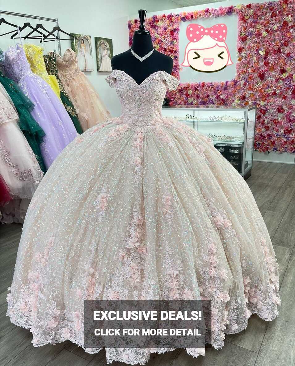 Sparkly Pink Off The Shoulder Ball Gown,Pink Princess Dress,Pink ...